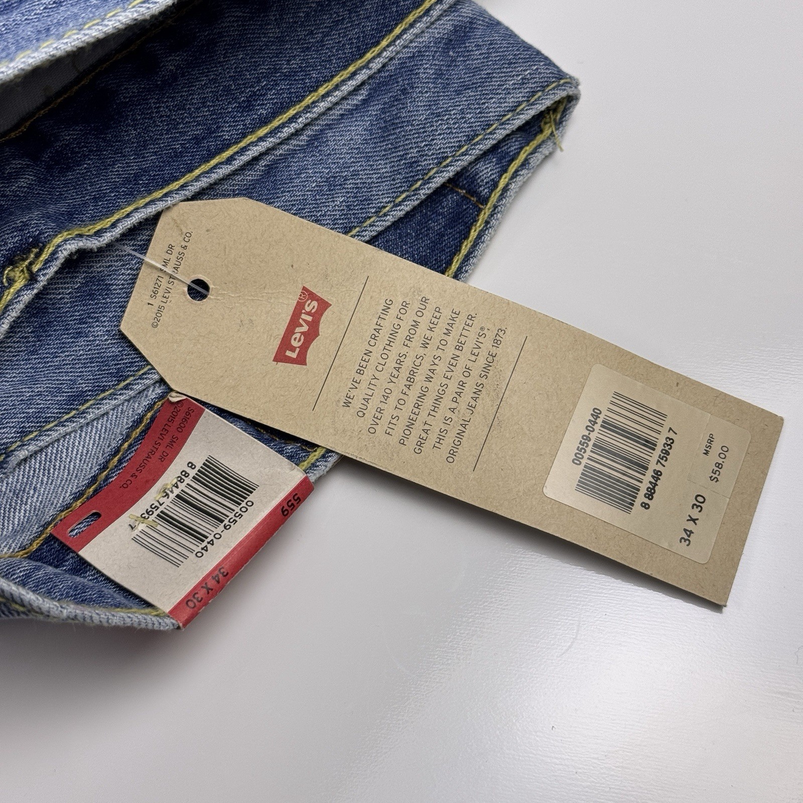 Levi’s 559 NWT Men’s Relaxed Straight Leg Stretch Denim Jeans 34X30 Medium Wash