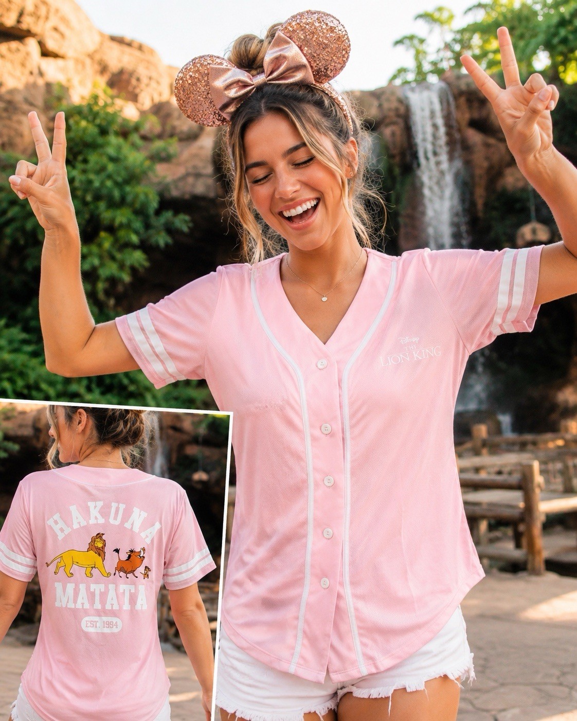 Disney Lion King Baseball Jersey Womens L Pink Button Front Hakuna Matata Shirt