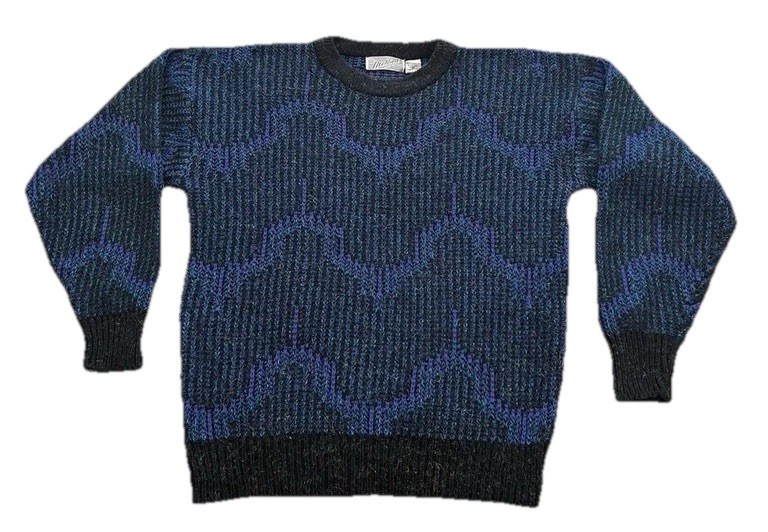 Method Mens M Geometric Knit Sweater Blue Black Crew Neck Acrylic Wool Pullover