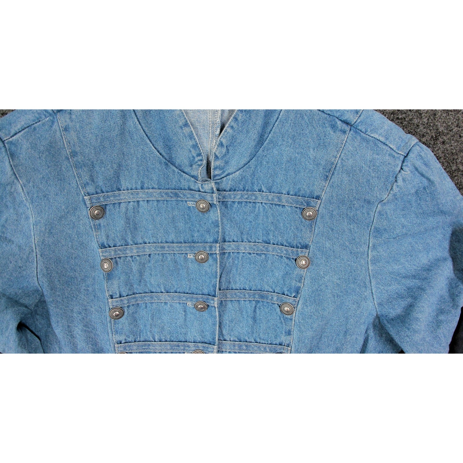 Vintage 80s Granite Denim Drummer Boy Band Jacket Western Concho Buttons Size S