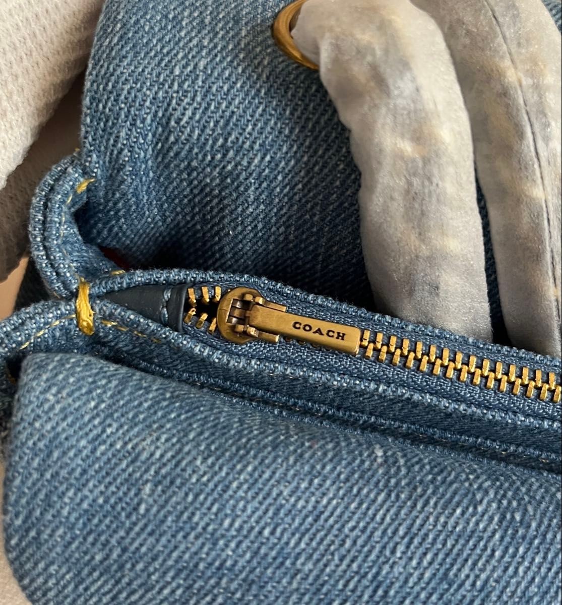 COACH Tabby Shoulder Bag Quilted Denim Leather Chain Strap 2-Way Blue 14x26x8cm