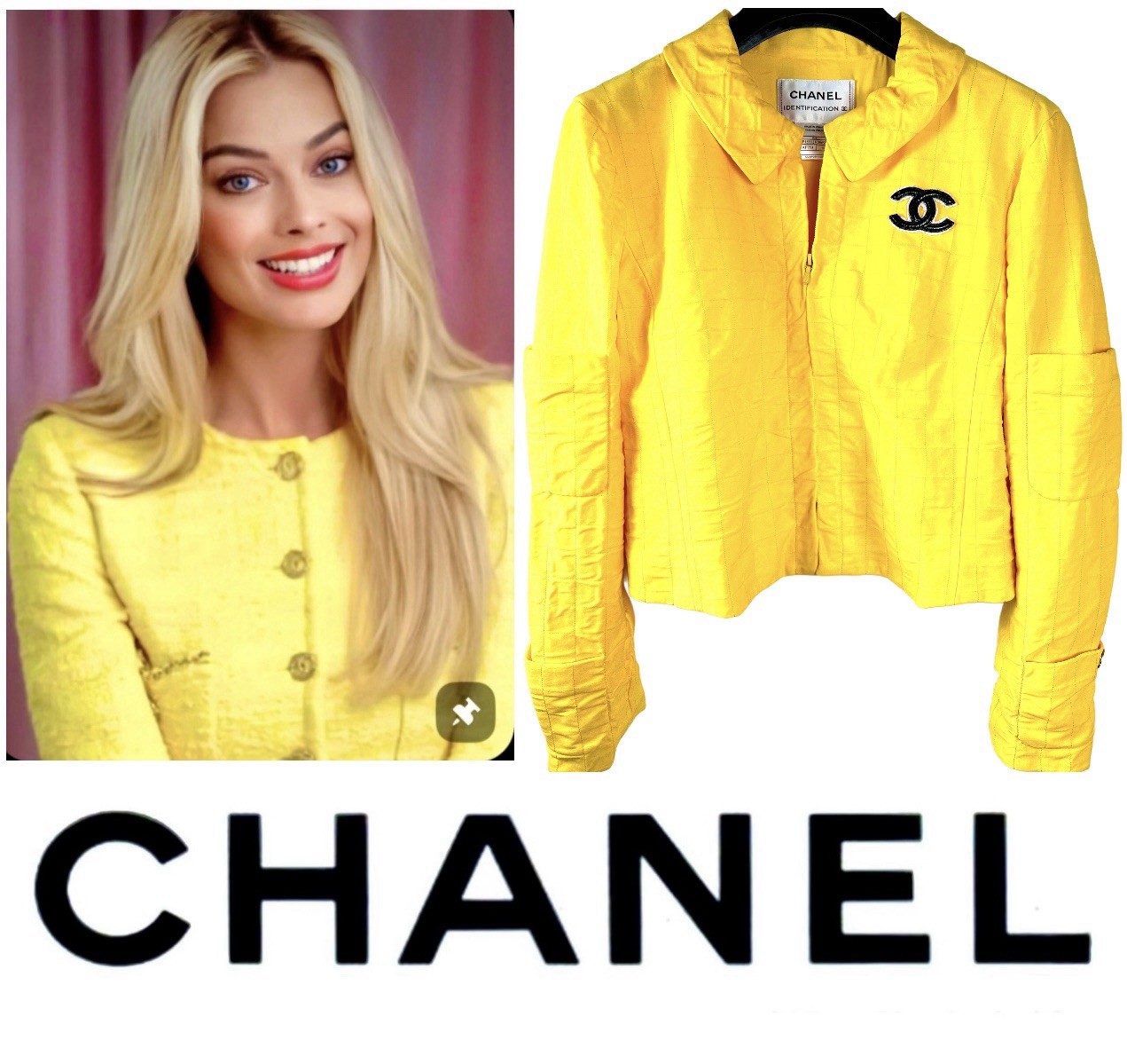 Chanel Vintage 2000 Yellow Jacket 36 38 40 4 6 8 Coat Top Black CC Op Taylor S M