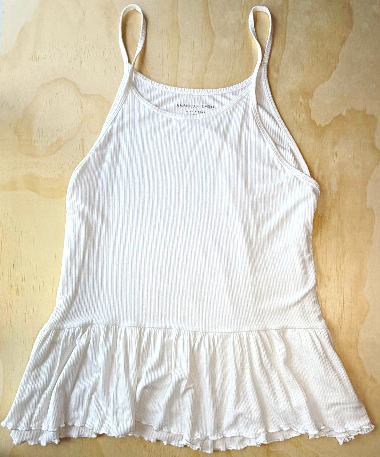 American Eagle Soft & Sexy Ribbed Peplum Tank Top M White Cami Cottagecore