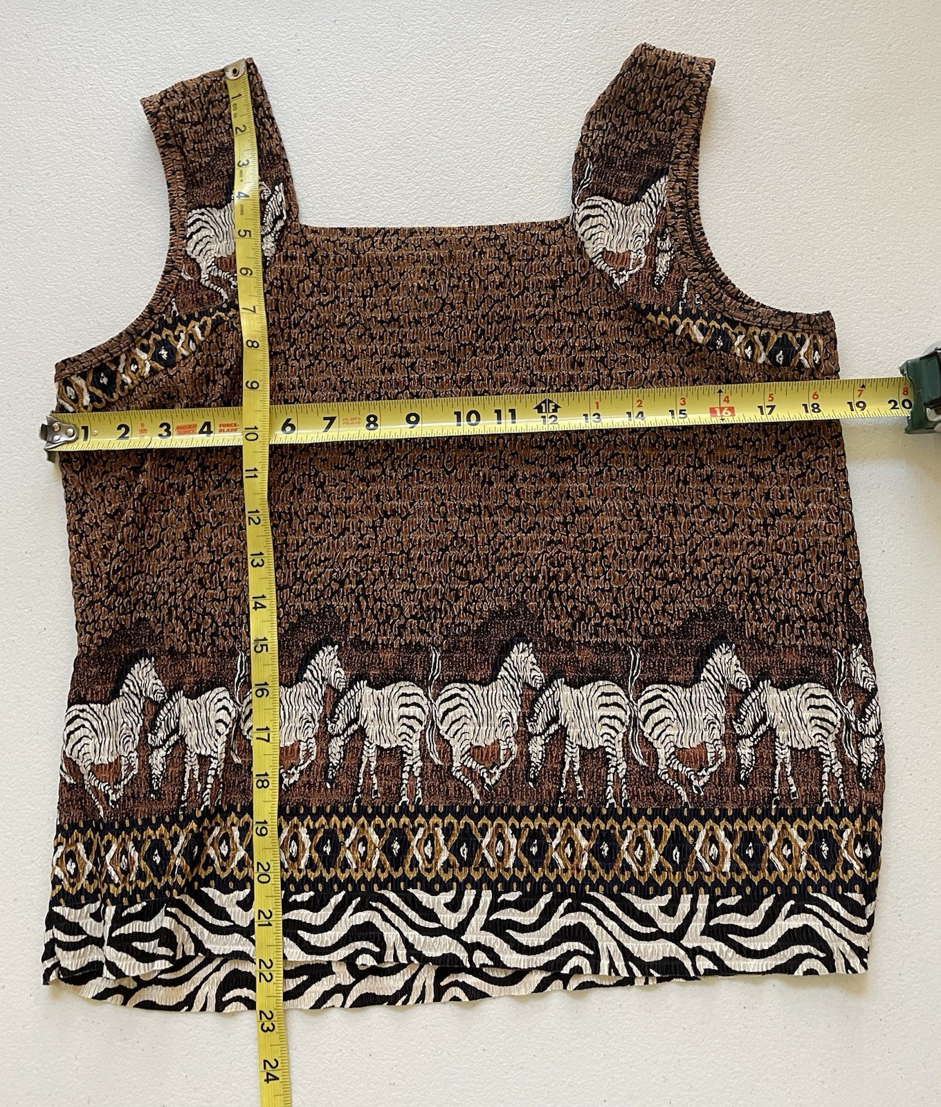 VTG y2k Pleat Pleat Rafael L Square Neck Retro Sleeveless Blouse Zebra Safari