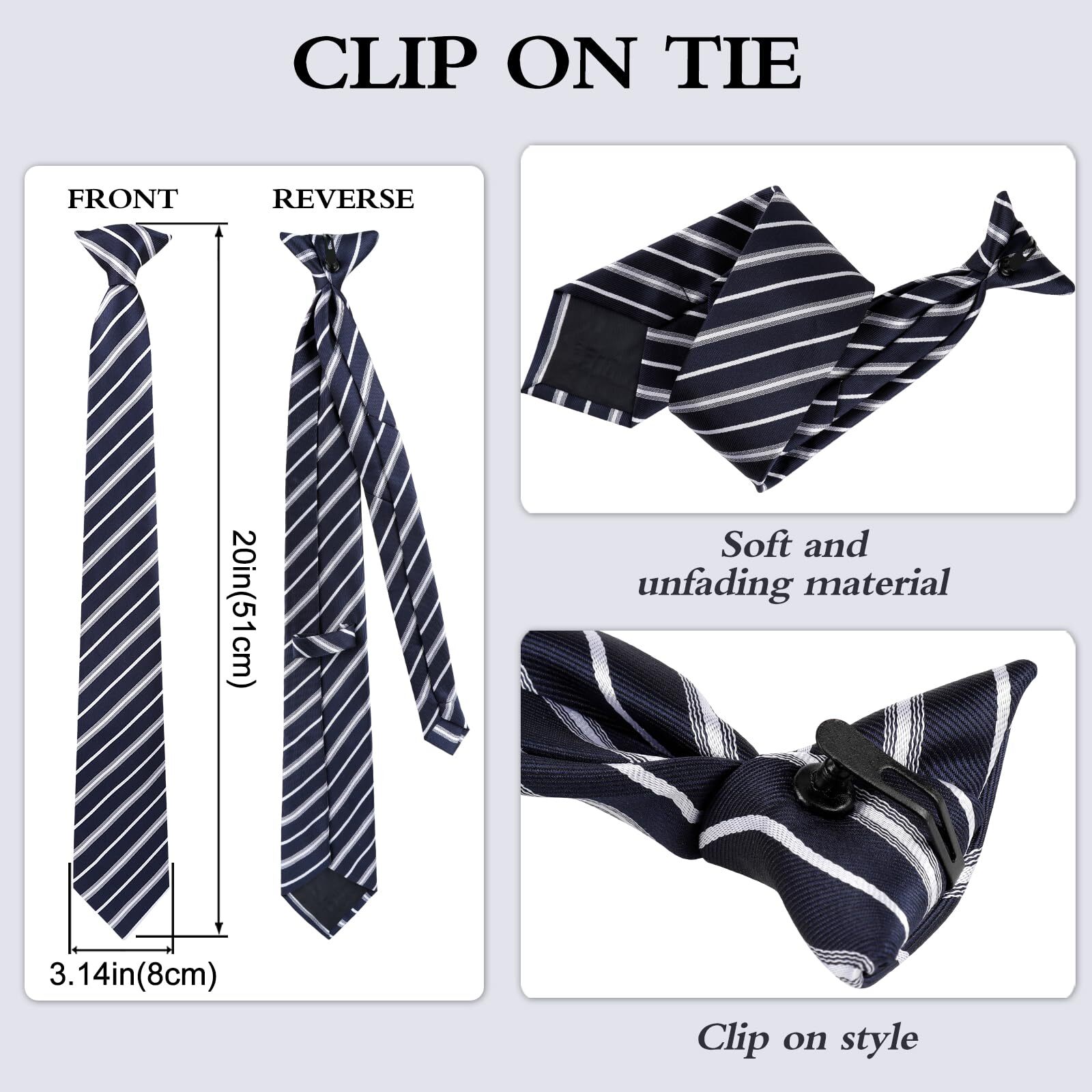 Clip on Ties for Men 6 Packs Solid Color Men’s Tie Clip on Necktie 20 Inches
