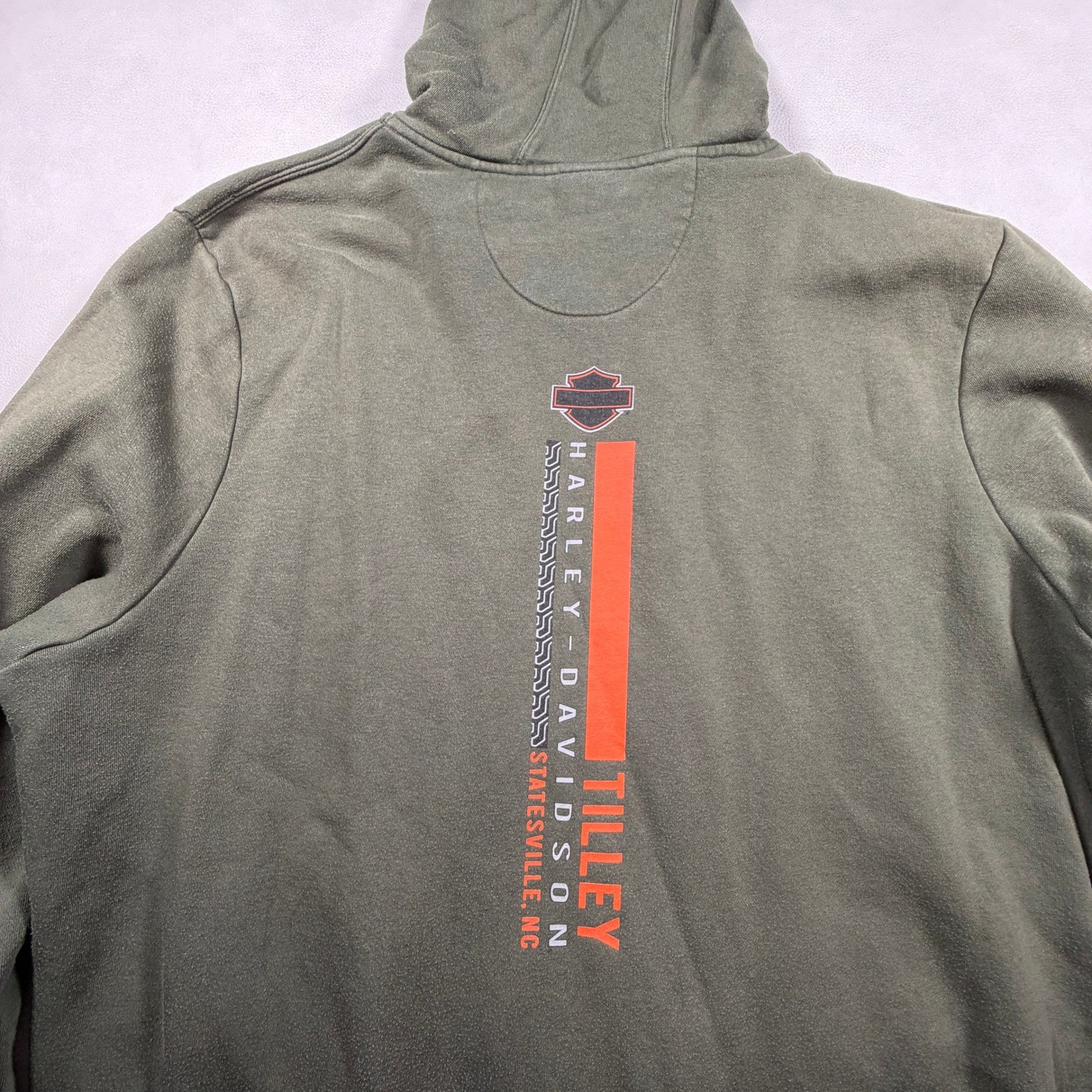 Harley-Davidson Mens Zip Up Hoodie Olive Green Orange Graphic Biker Large XL