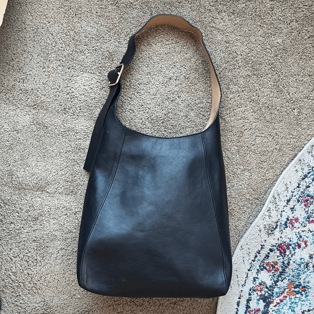 COS Black Curved Leather Tote Adjustable Strap Minimalist Shoulder Bag