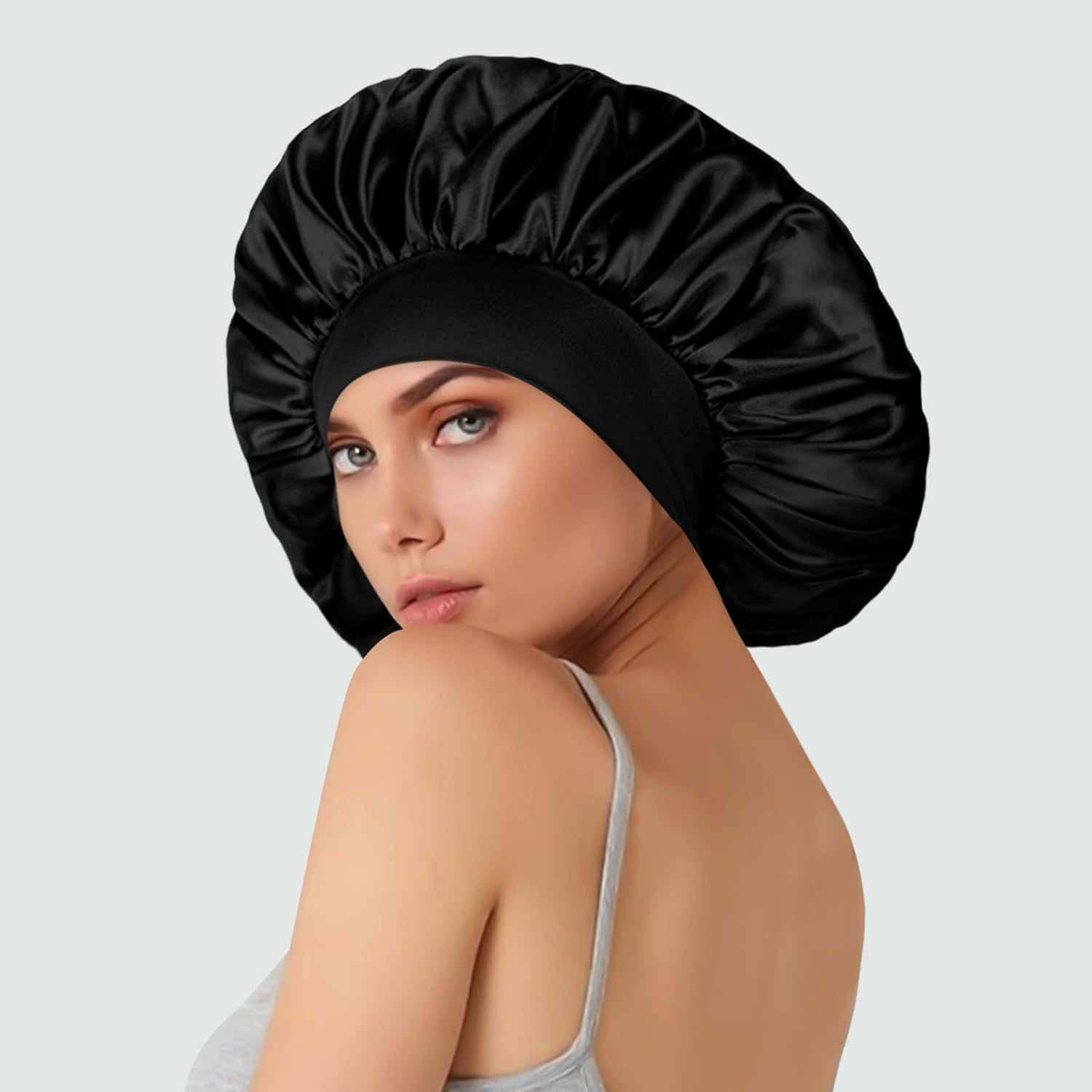 Extra Large Satin Bonnet Hair Cap, 17Inches Silk Bonnet for Sleeping, Jumbo Silk