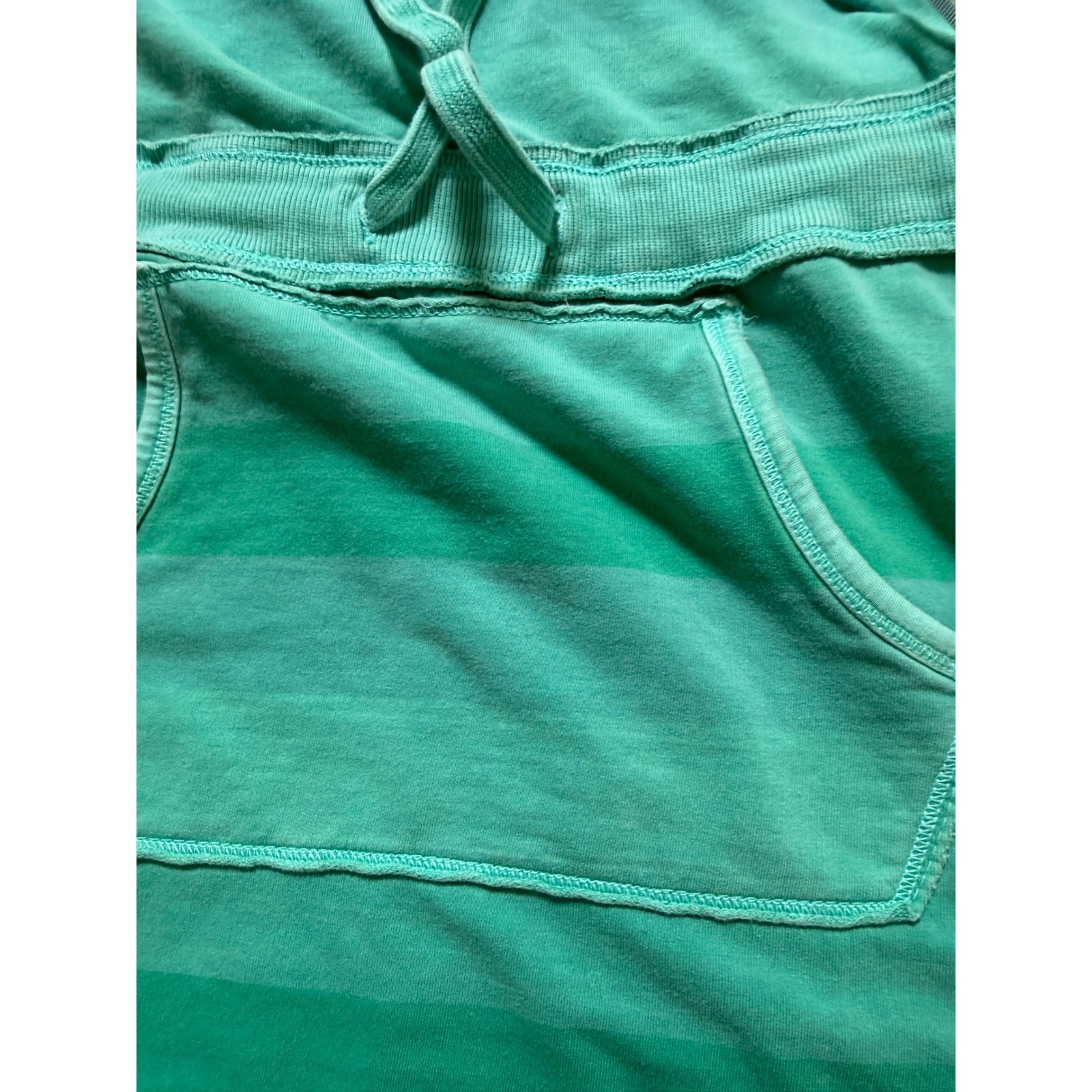 Gap Striped Sweatshirt Dress Wms M Green Vintage 80s Drawstring Kangaroo Pocket