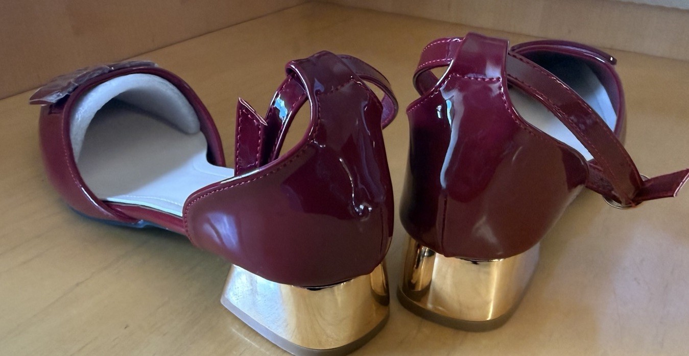 Burgundy Patent Leather Solid Pointed Toe Strappy Buckle Heels US 11