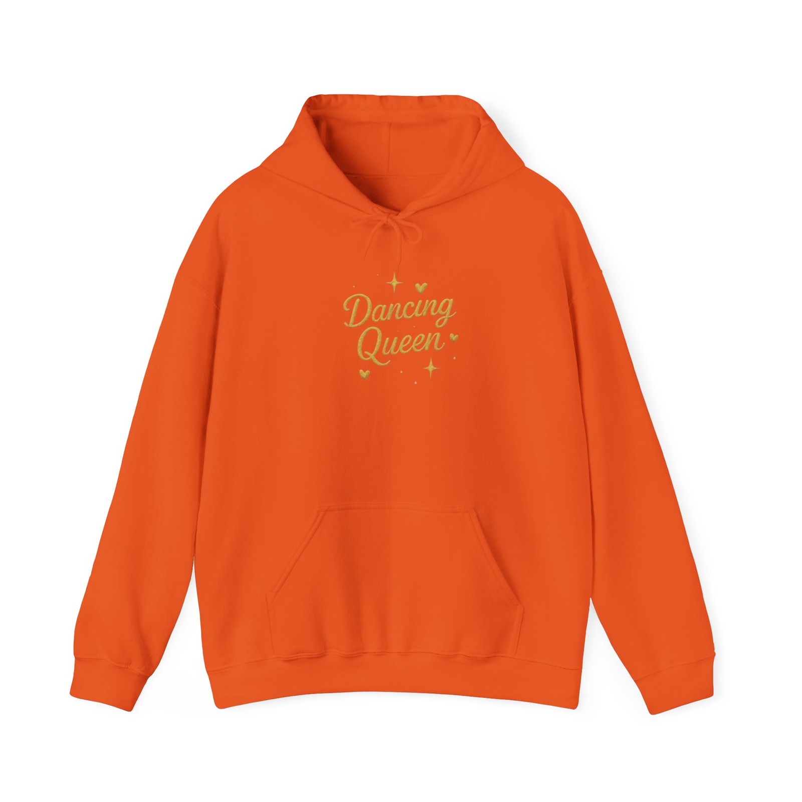 Women’s Girls Ladies Dancing Queen Hoodie Sweatshirt, Gold Script Heart Stars