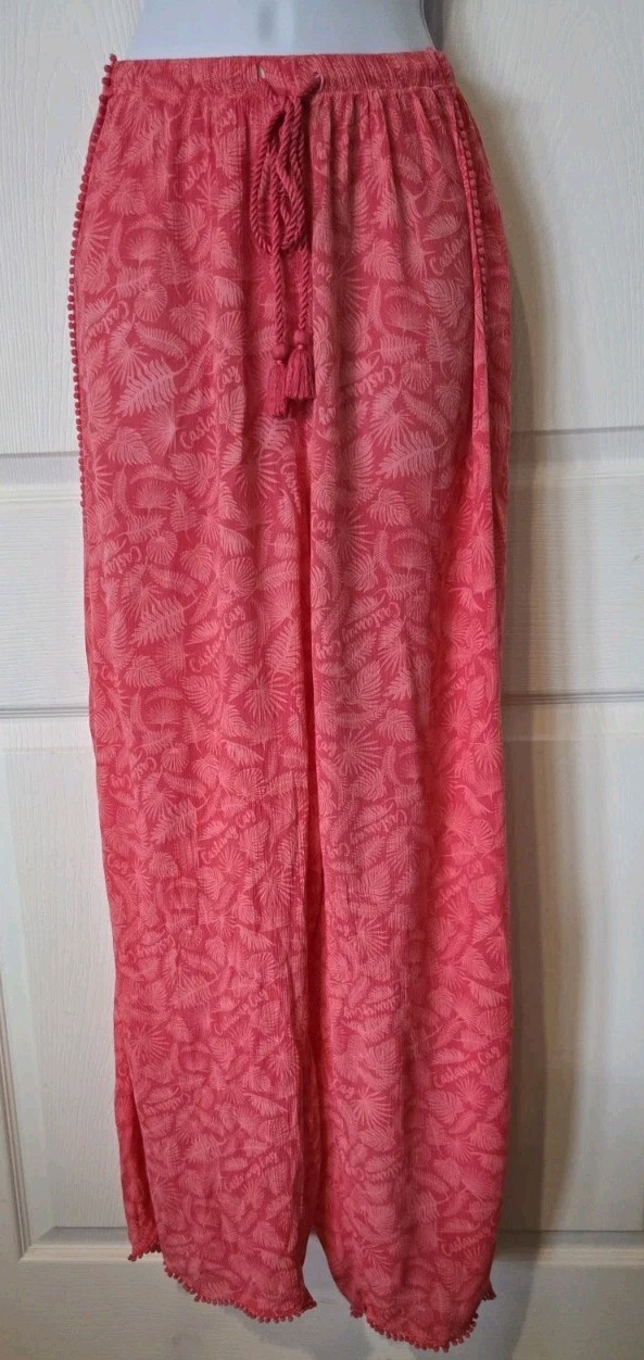 Disney Cruise Line Coral Leaf Wide Leg Elastic Drawstring Pants Sz XL