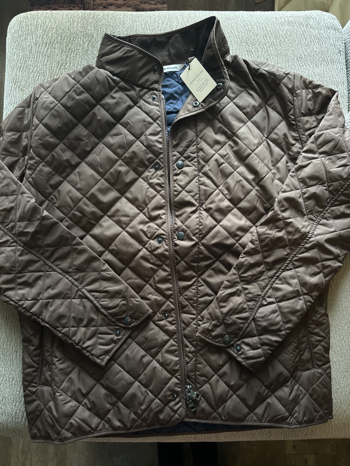 Peter Millar Suffolk Quilted Lightweight Puffer Lined Brown Coat Jacket Mens L