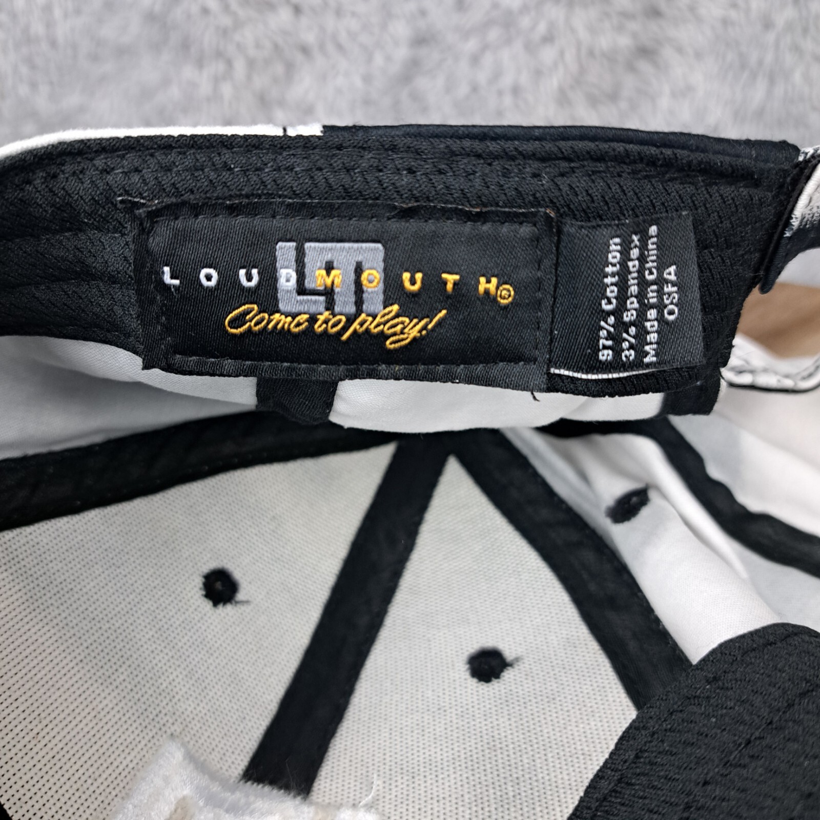Loudmouth Golf Hat Cap Strap Back Black White All Over Cow Print Golfer Athletic