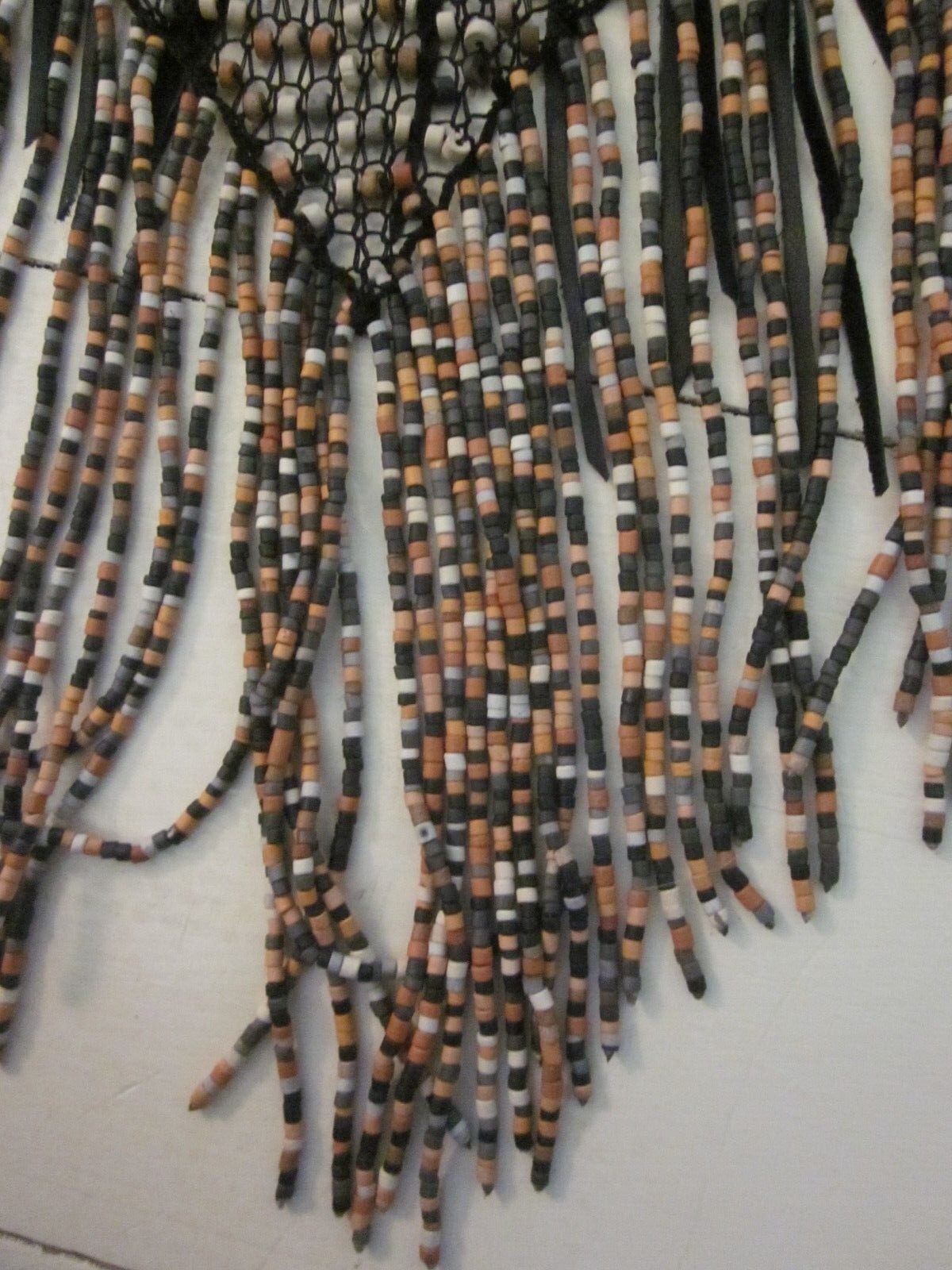  Hand Made Beaded Mesh and Leather Fringe 56″ Hip/ Shoulder Scarf