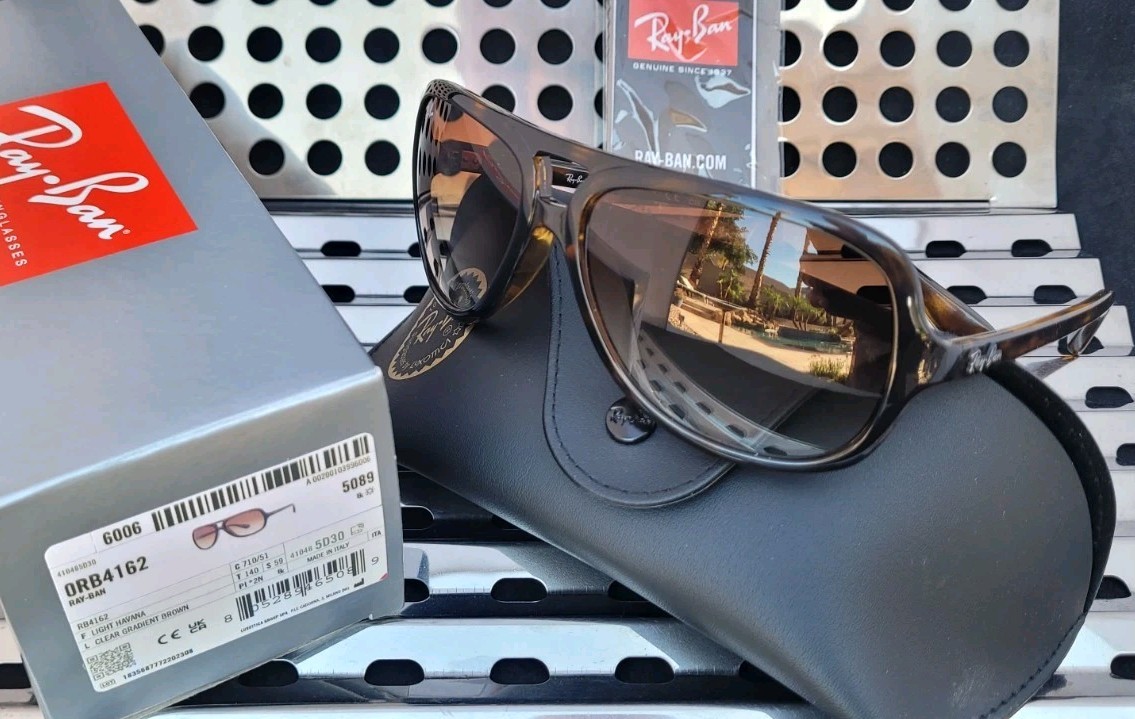 New Ray Ban RB4162 Aviator Sunglasses Light Havana w/59mm Clear Gradient Brown