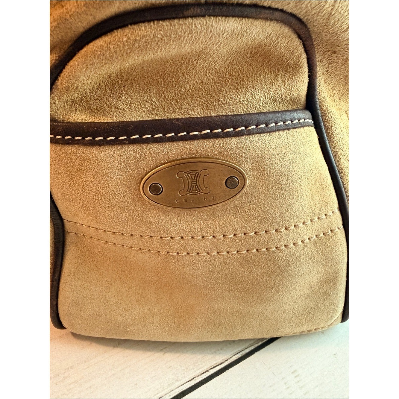 Celine | Vintage Boogie Bag in Tan C Macadam Embossed Suede