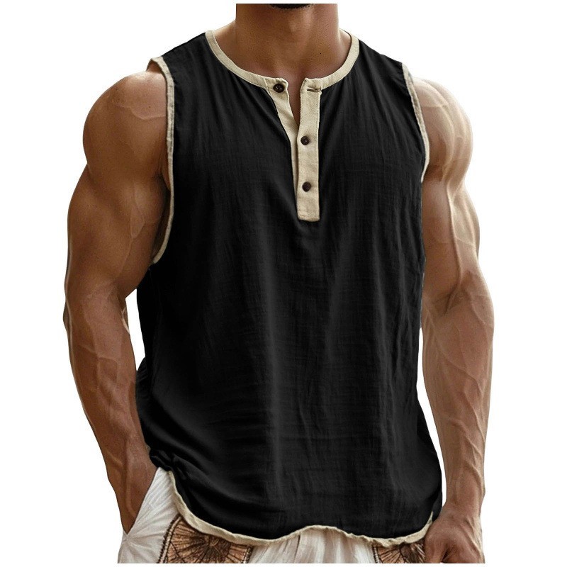 Men’s Sleeveless Henley Tank Top Casual Gym Workout Muscle Shirt Summer Vest