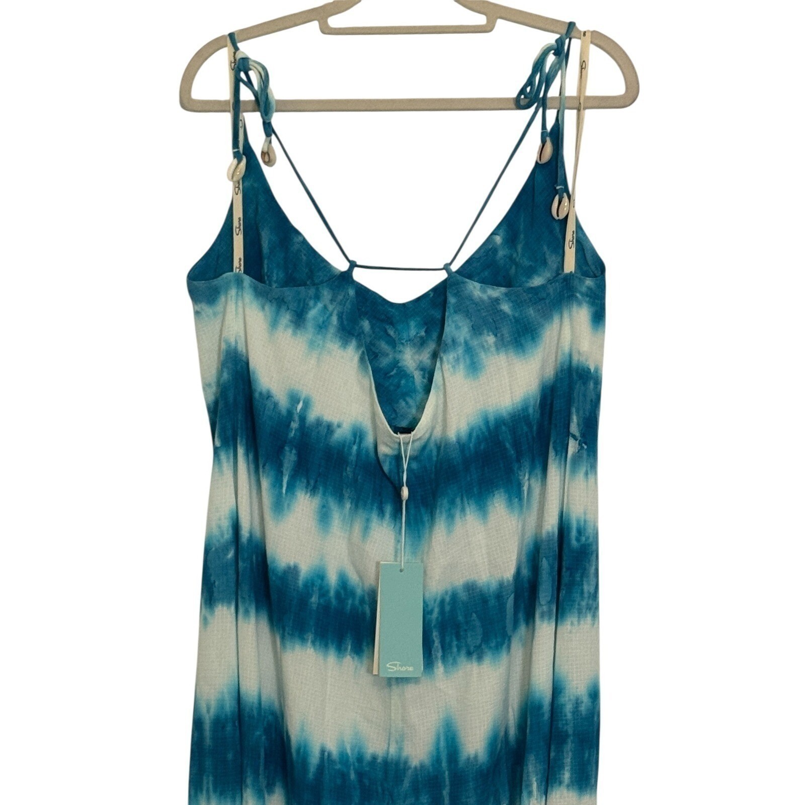 Shore Tie Dye Maxi Dress M Blue White Open Back Sundress Beach Resort NWT