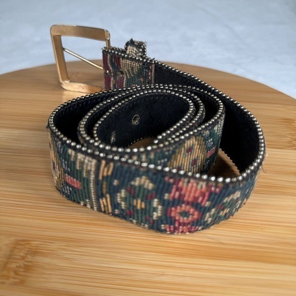 Vintage Absolutely Fresh Woven Tapestry Belt Womens Gold Buckle 33.5in Bohemian