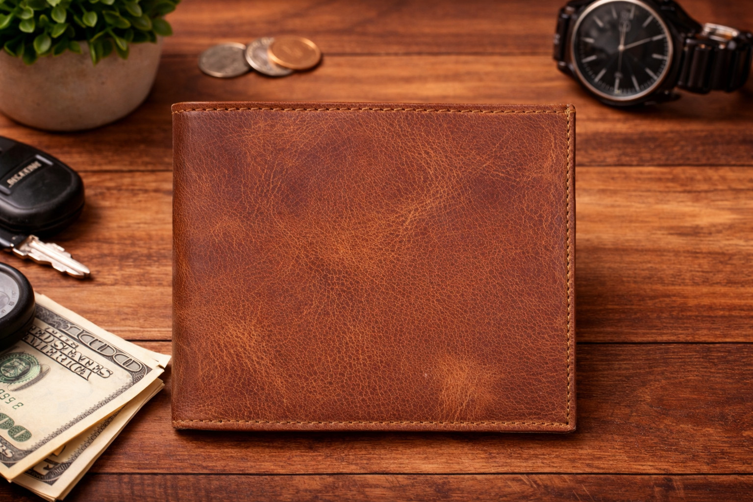 Leather Wallet for Men, Minimalist Bifold Wallet, Slim Genuine Leather Wallet