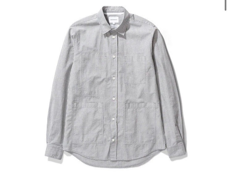Norse Projects Thorsten Seersucker Shirt Mens Size M Navy Striped (NEW)
