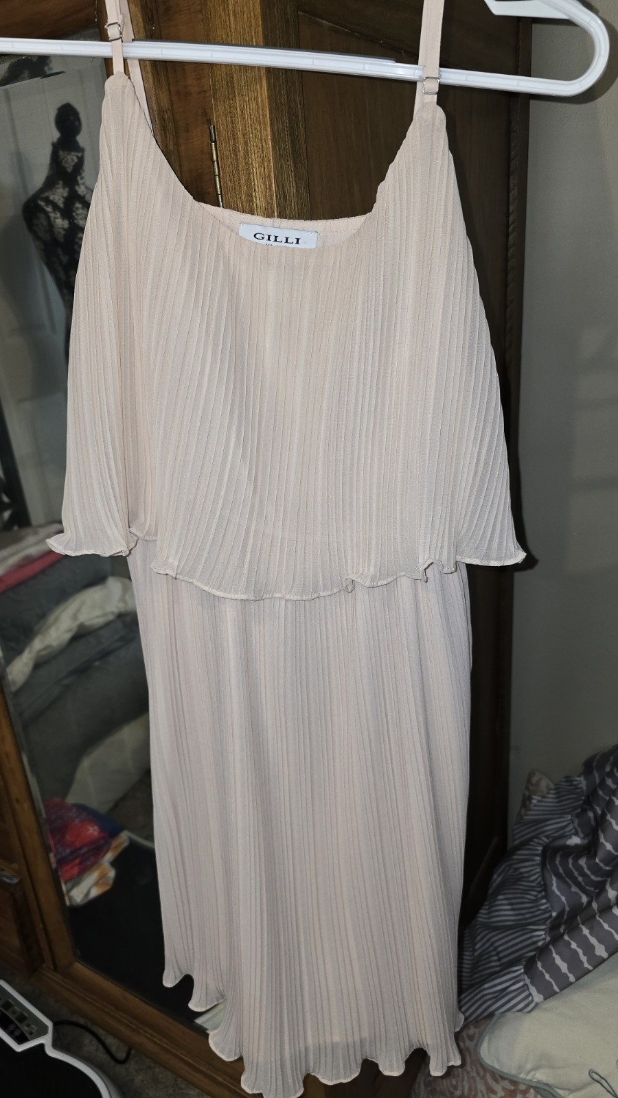 Gilli Pleated Ruffle Shaker Style 50’s Ivory Midi Dress Size M