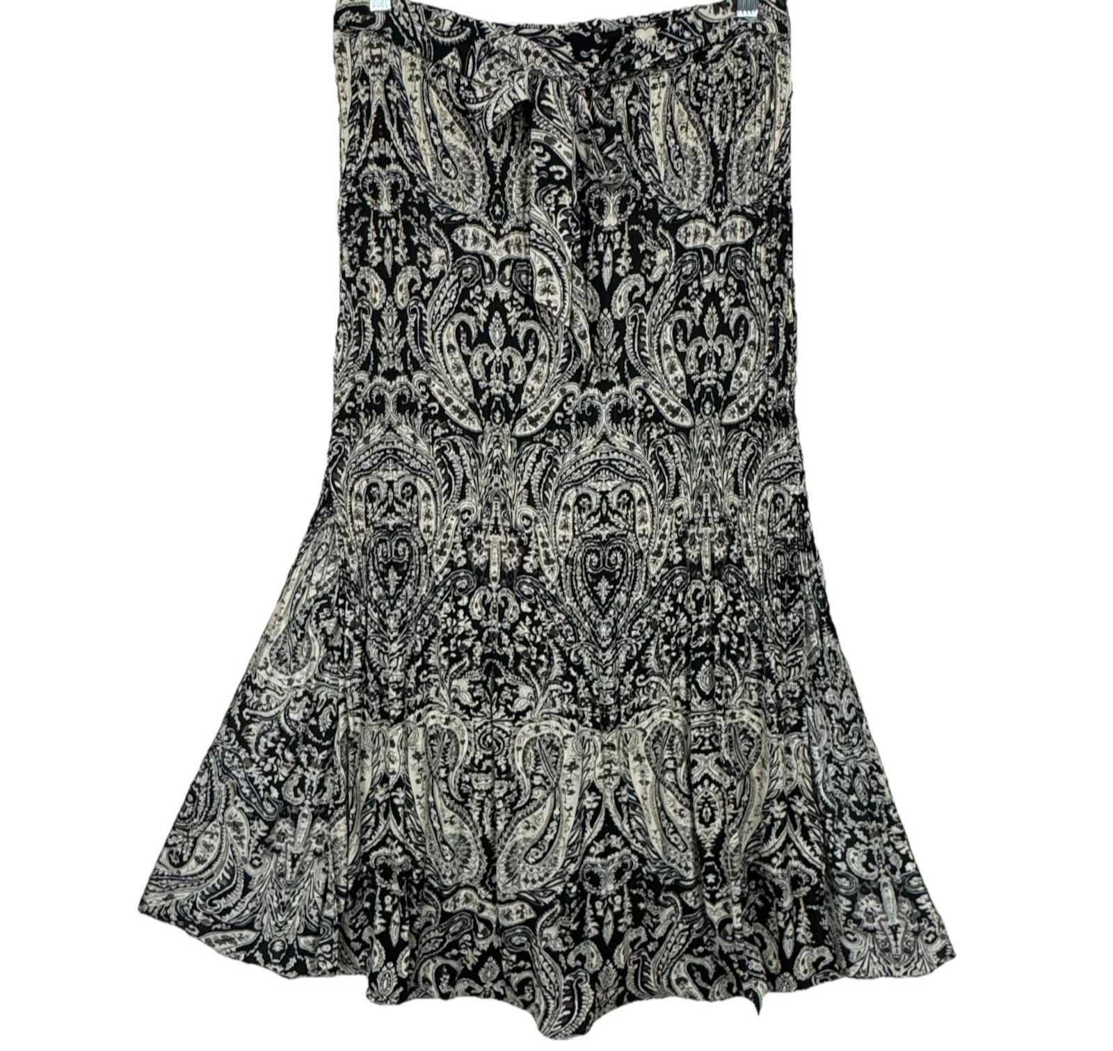 New Hazel Midi High Slit Pleated Skirt Womens Large Paisley Floral Waist Tie