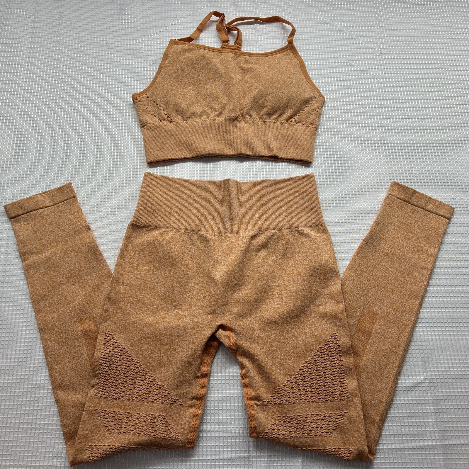 Orange Sports Bra Womens Workout Leggings Set Butt Push Up Size Small Gym