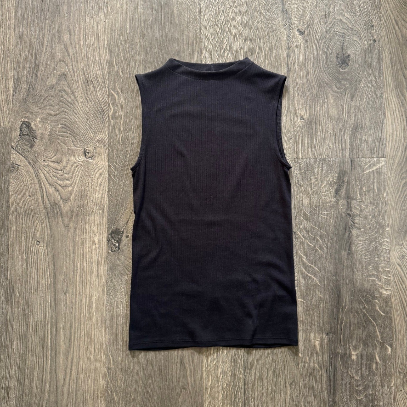 Everlane Pima Micro-Rib Funnel-Neck Mock Tank Top Small Black Pima Cotton NWOT