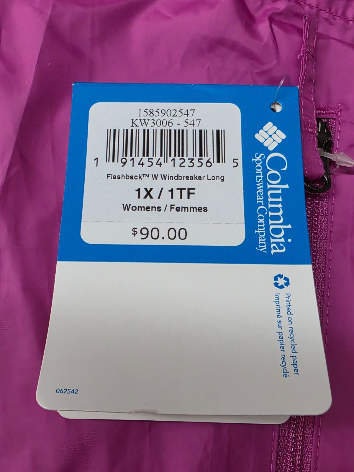 Columbia Flashback Windbreaker Long Jacket Womens 1X Pink Omni-Shade UPF 40 NWT