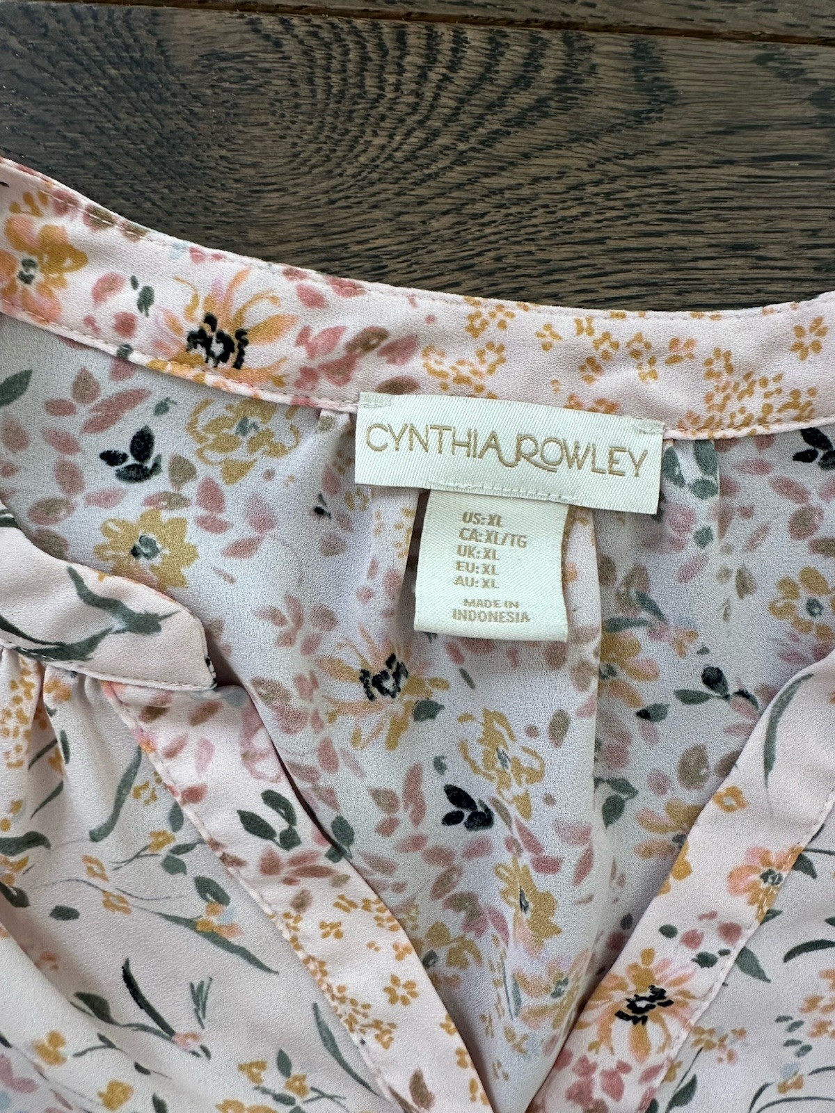 Cynthia Rowley Pink Floral V-Neck Tie Sleeve Lightweight Blouse Spring Size XL