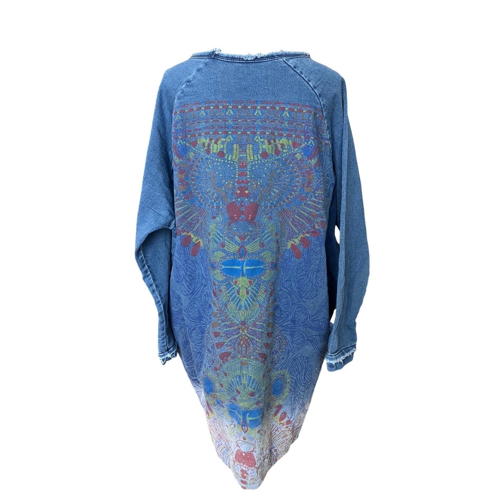 Yes No Blue Oversized Tunic Sweatshirt Top Tribal Graphic Print Pockets L/XL