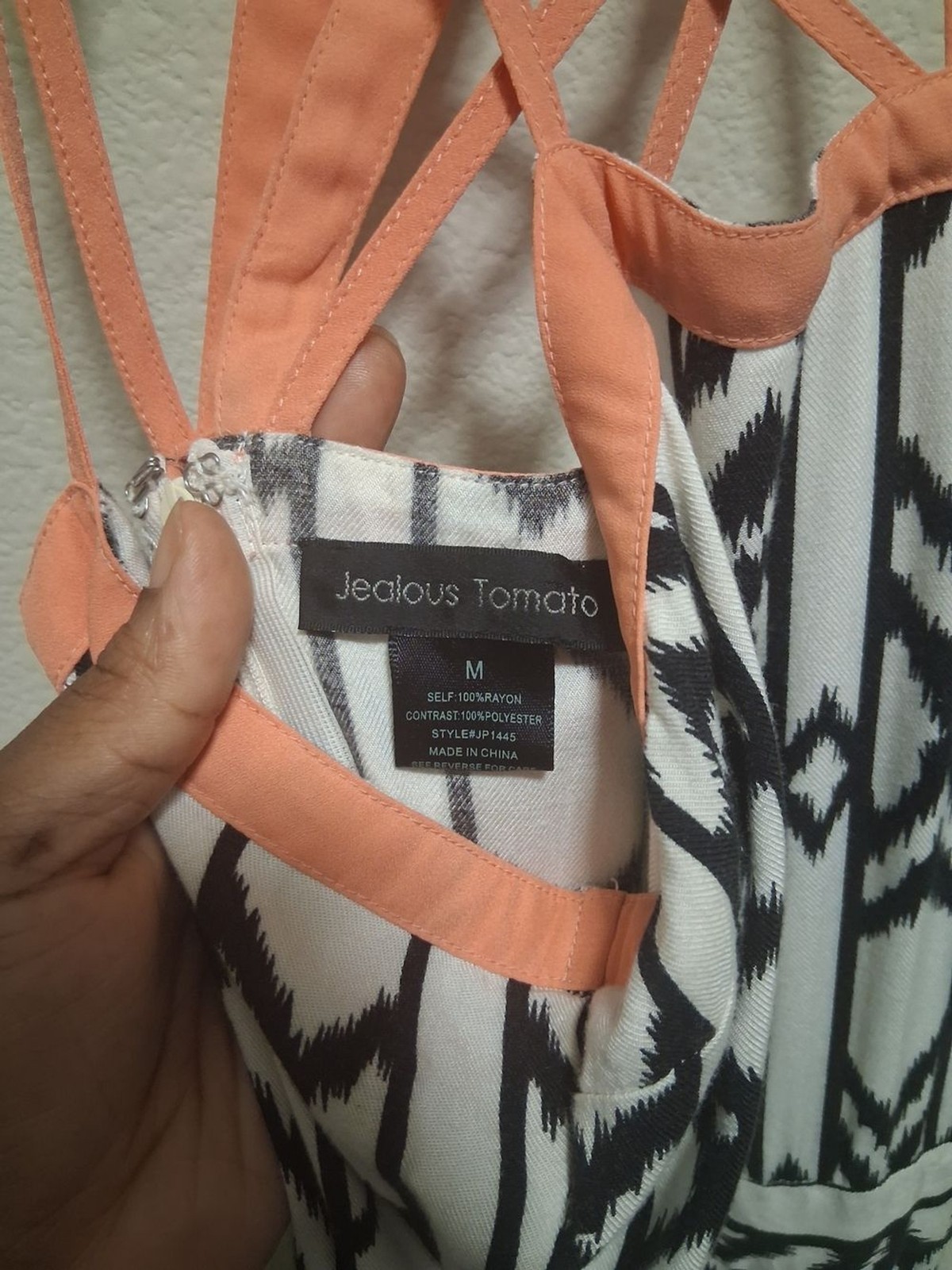 Sleeveless Black & White Geometric Maxi Jumpsuit with Coral Straps