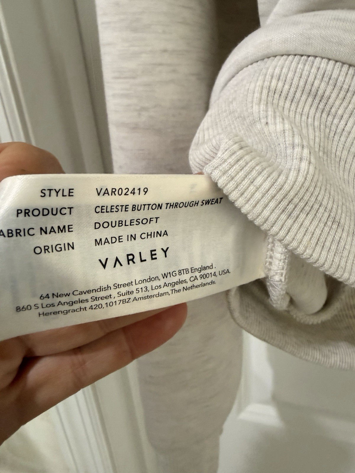 Varley Celeste DoubleSoft Button Through Sweatshirt Cardigan Oatmeal Large L