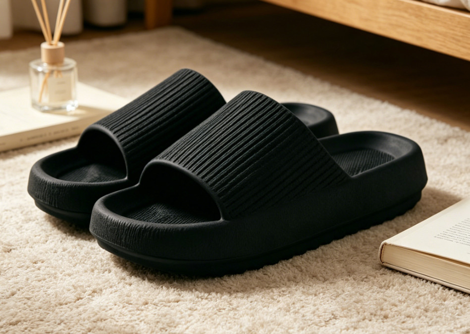 Women’s Black Platform Slides – Soft Cushion Casual Slip On Shoes Size 5.5 EU36