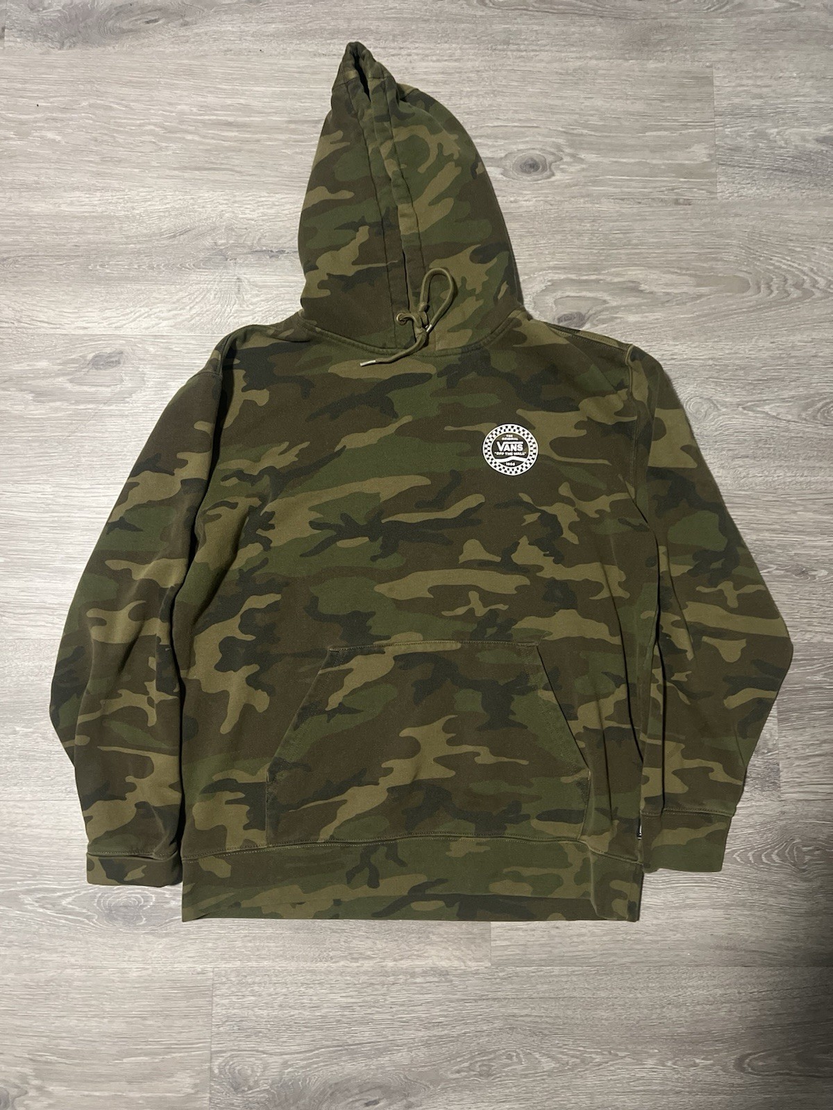Vans Men’s L Green Camouflage Fleece Pullover Hoodie w/ Hood & Pockets