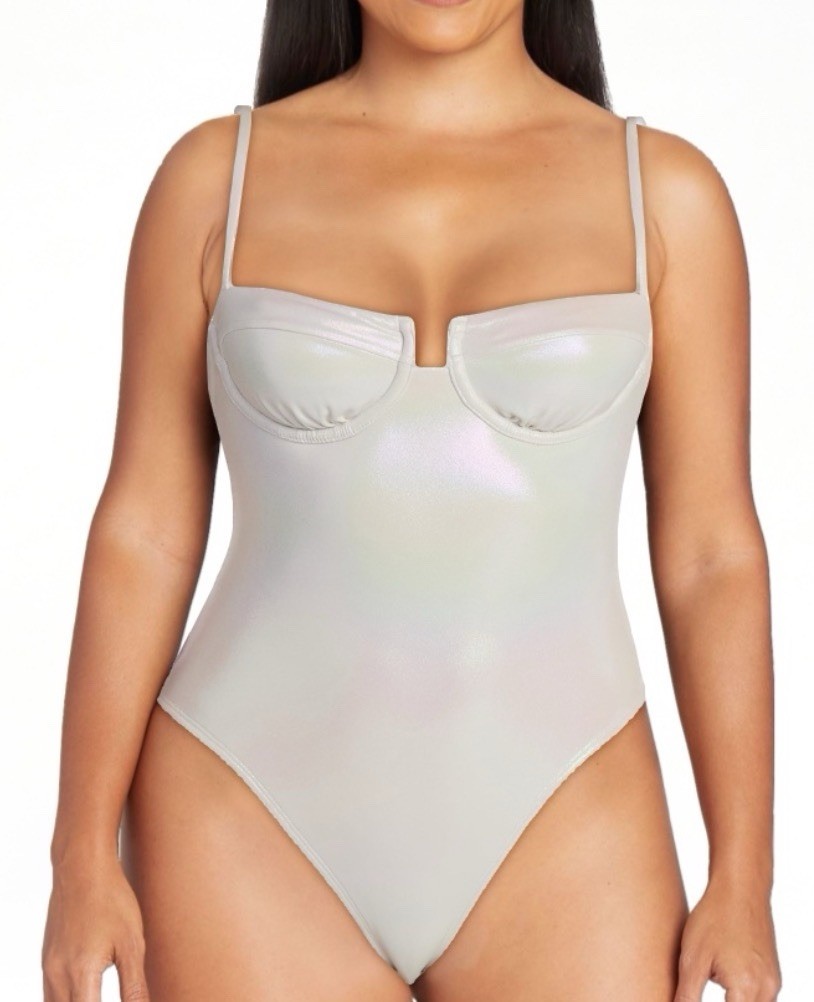 No Boundaries One Peice Swim Bathing Suit Moonlight Pearl Iridescent Shimmer NWT