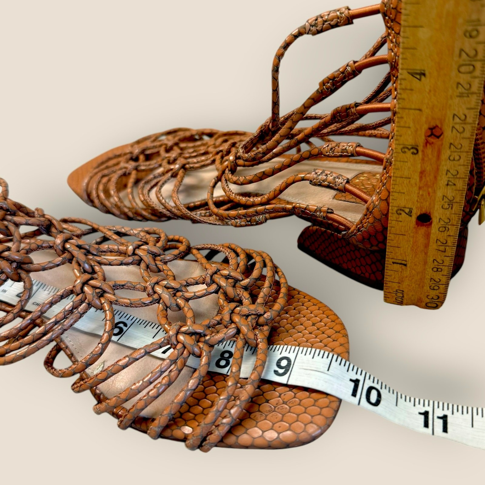 Louise et Cie Leather Gladiator Braided Strappy Sandals Womens 7.5M Brown Cognac