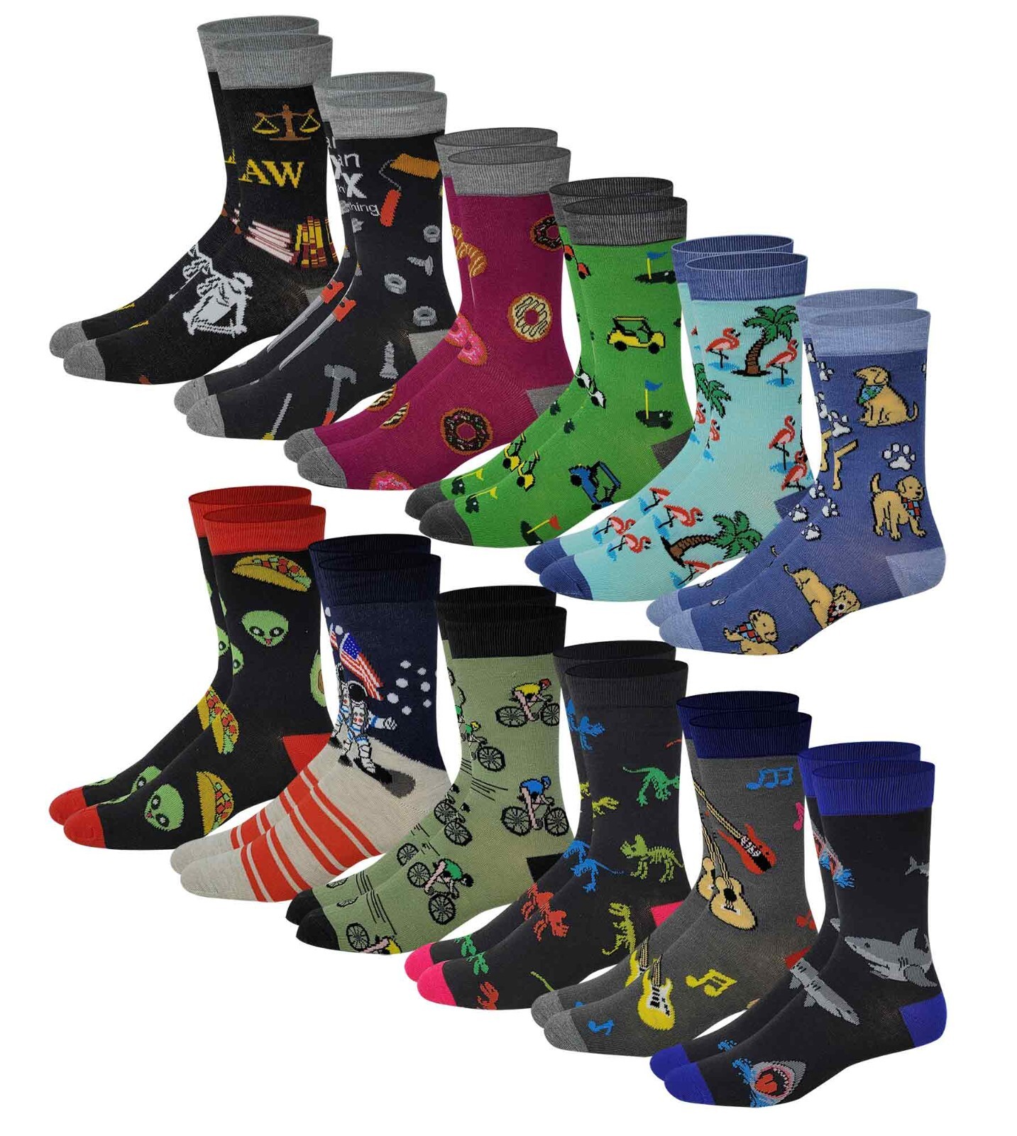 Different Touch 12 pairs for Men Assorted Novelty Hobbie Design Dress Socks