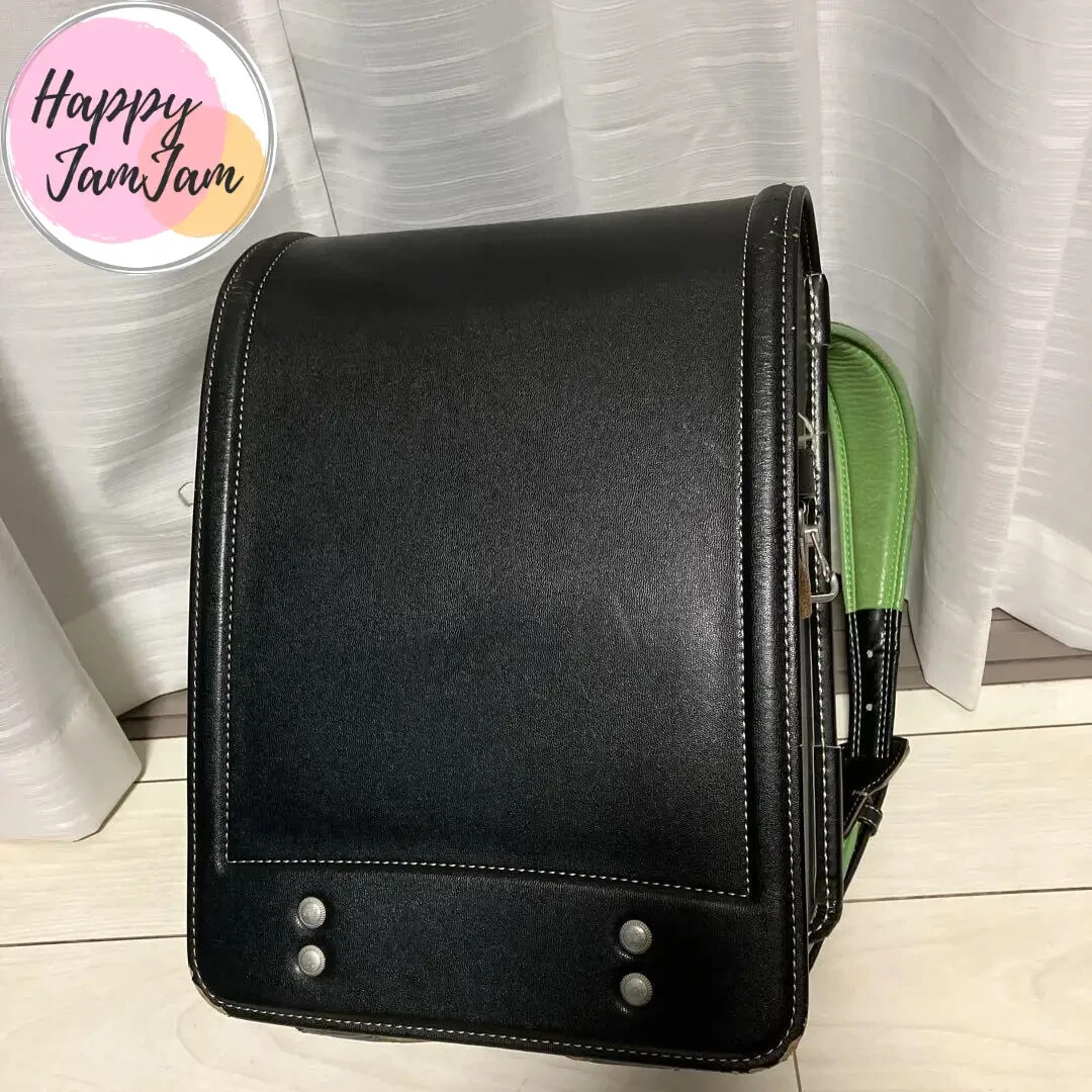 Tsuchiya Kaban Randoseru Leather Backpack Black x Green Japanese School Bag