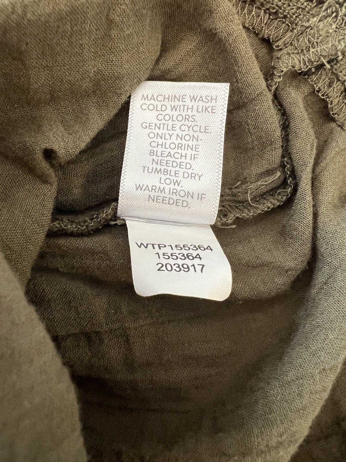 J Jill Size 1X Peasant Boho Olive Green Flowy Top with Ties Lightweight Soft