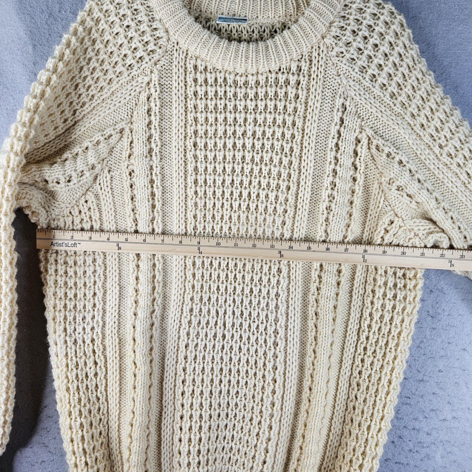 John Molloy Sweater Mens Large Cream Aran Fisherman 100% Wool Made in Ireland
