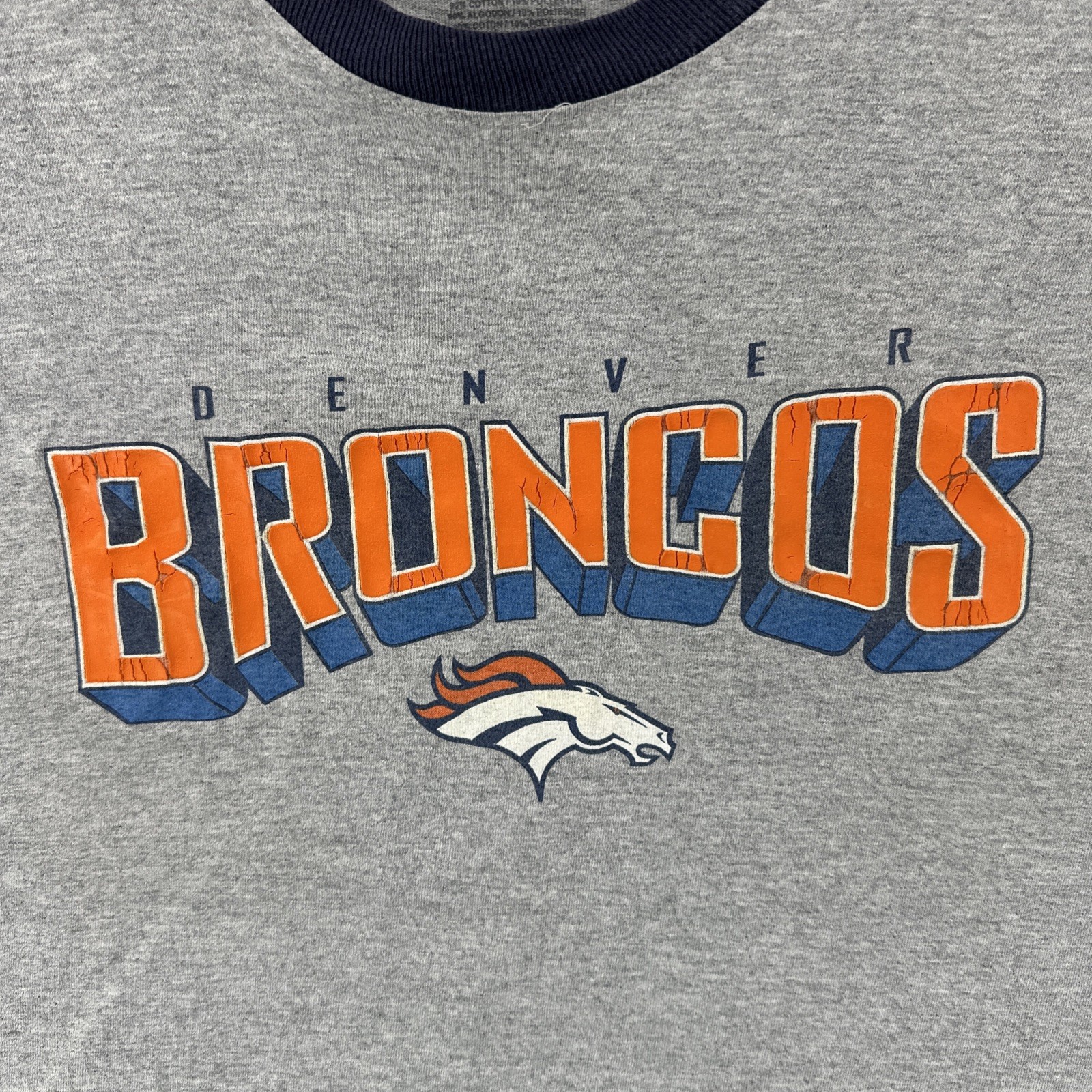 Reebok Adult Size Large Gray Ringer T Shirt NFL Denver Broncos Football Y2K Tee