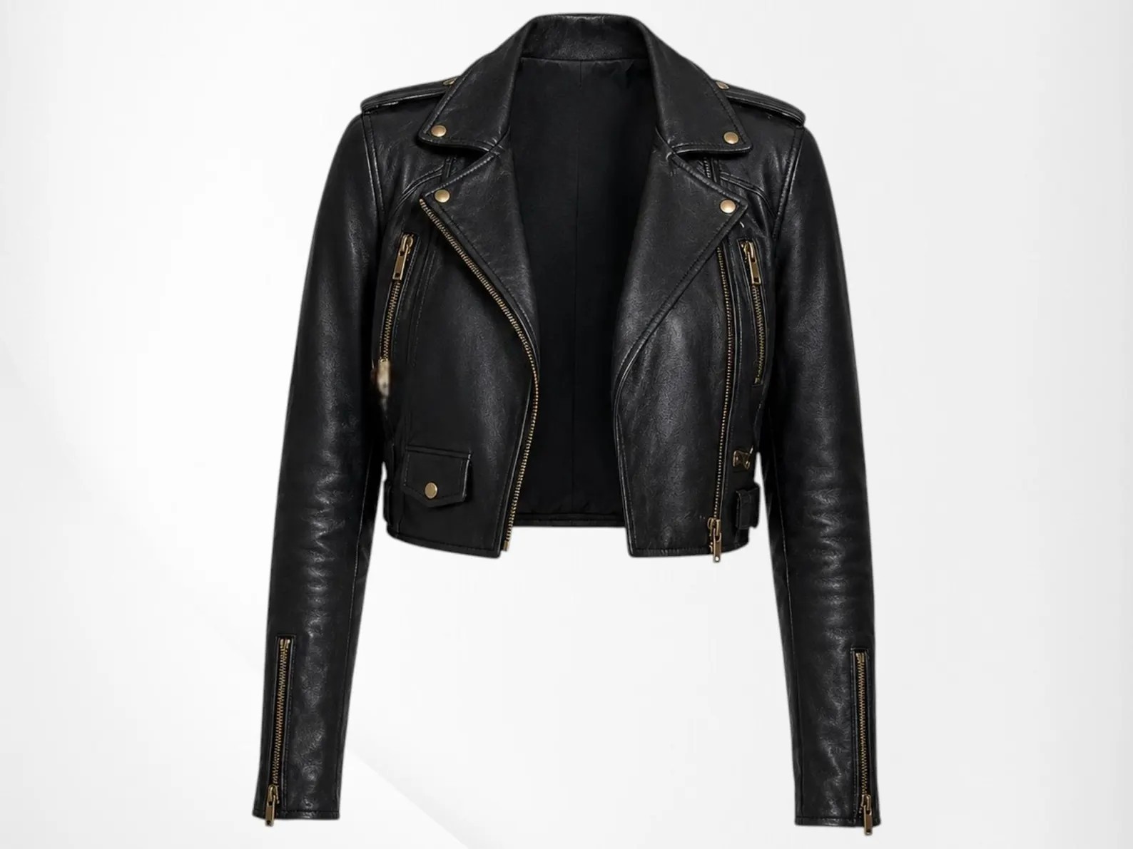 Women’s Black Noir Lambskin Leather Cropped Soft Jacket Luxury Biker Motorcycle