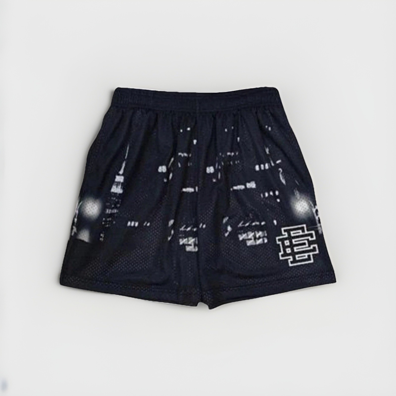 Men’s Black Mesh Basketball Shorts Graphic Print, Drawstring, Size M