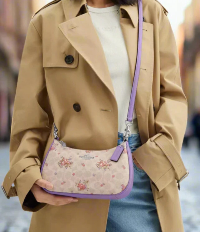 Coach Sand Multi Teri Floral Print Signature Coated Canvas Shoulder Bag (CAL37)