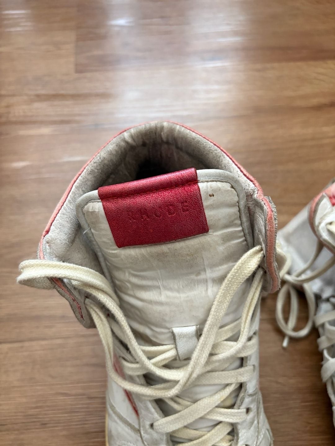 Rhude Rhecess High-Top Sneakers in White and Red