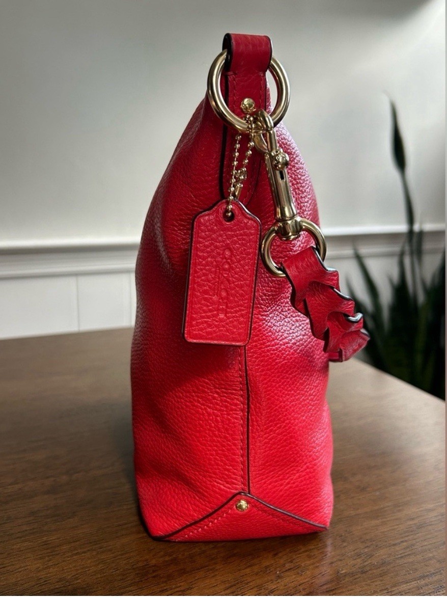 COACH Mini Abby Duffel Shoulder Crossbody Bag RED Pebble Leather