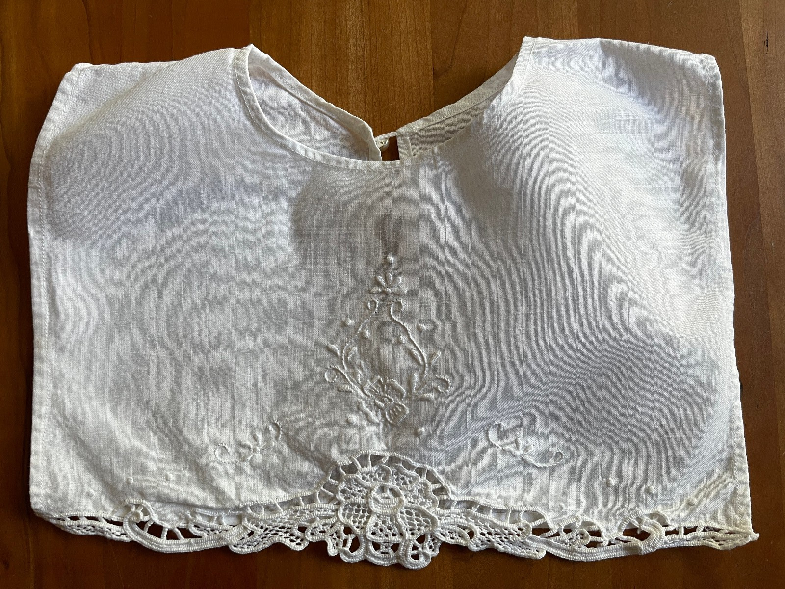 Vintage Linen Collar Pearl Button Closure Embroidery Tatting Handmade? 13×18